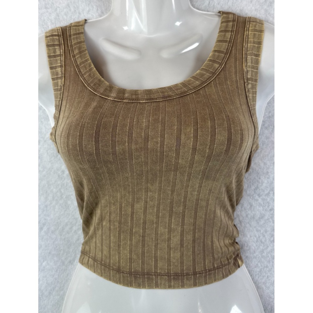 Zenana Womens Large Mocha Ribbed Crop Tank Top New